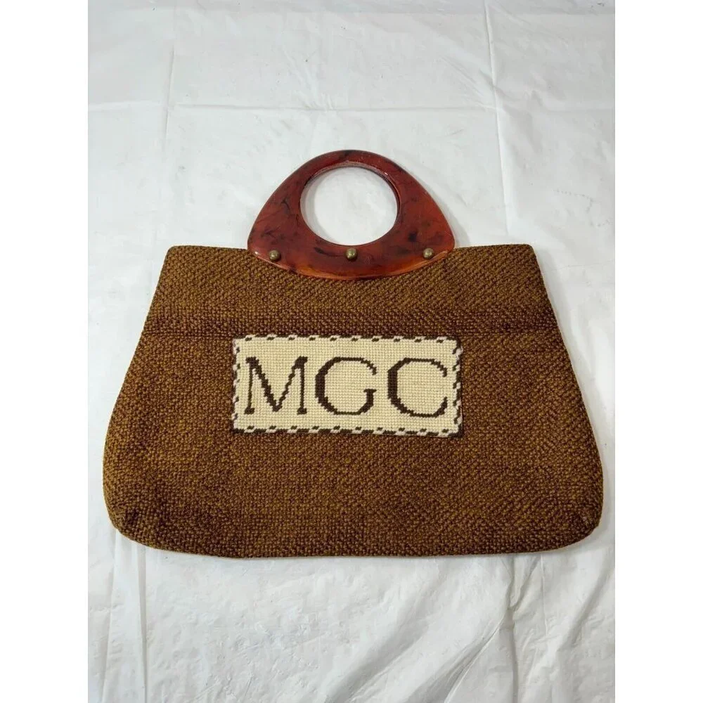 Vintage ‘60s JR Florida Large Tapestry Hand Bag lucite handles